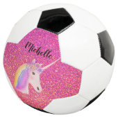 Personalisiert Einhorn Rosa Glitzer Glitzern Girls Fußball (Dreiviertel)