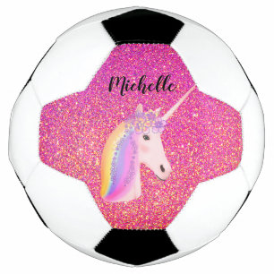Personalisiert Einhorn Rosa Glitzer Glitzern Girls Fußball