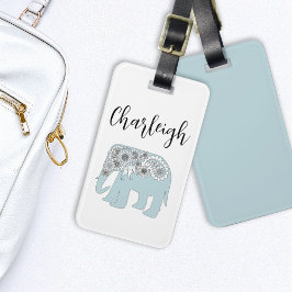 Personalisiert Elegant Blue Paisley Elephant Gepäckanhänger