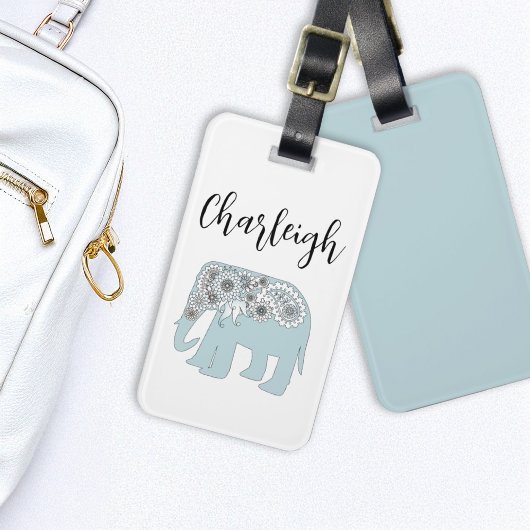Personalisiert Elegant Blue Paisley Elephant Gepäckanhänger