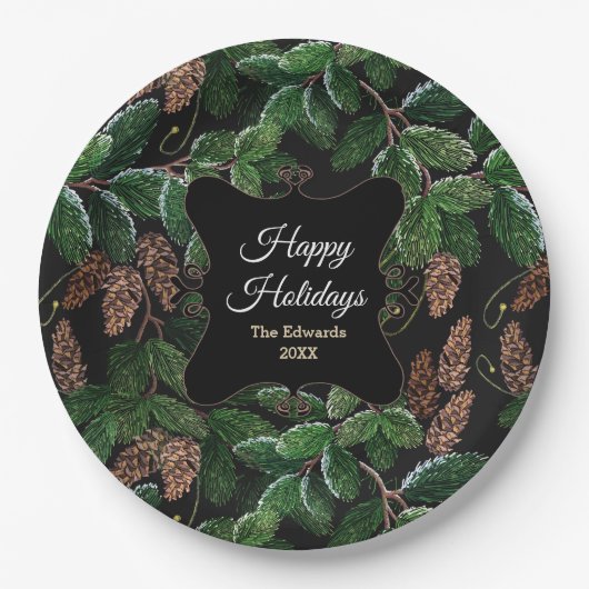 Personalisiert Elegant Evergreen Weihnachten Pappteller (Vorderseite)