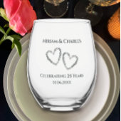 Personalisiert Elegant Modernes Herz 25 Jahre alt Weinglas Ohne Stiel