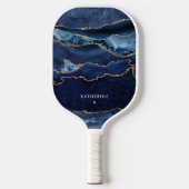 Personalisiert Elegant Navy Blue Agate Modern Pickleball Schläger (Vorderseite)