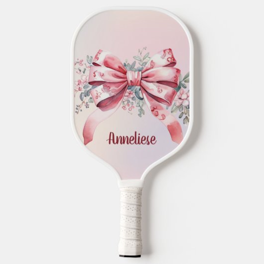 Personalisiert Elegant Rosa Bow Chinoiserie Pickleball Schläger (Rückseite)
