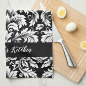 Personalisiert Elegant Schwarz-weiß Damask Geschirrtuch (Viertel Falte)