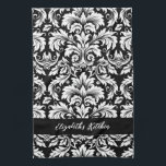 Personalisiert Elegant Schwarz-weiß Damask Geschirrtuch<br><div class="desc">Ein elegantes schwarz-weißes Damast-Muster schmückt dieses Küchentuch. Personalisieren Sie es mit Ihrem Namen. Entworfen für Sie von BlackBerry Boulevard.</div>
