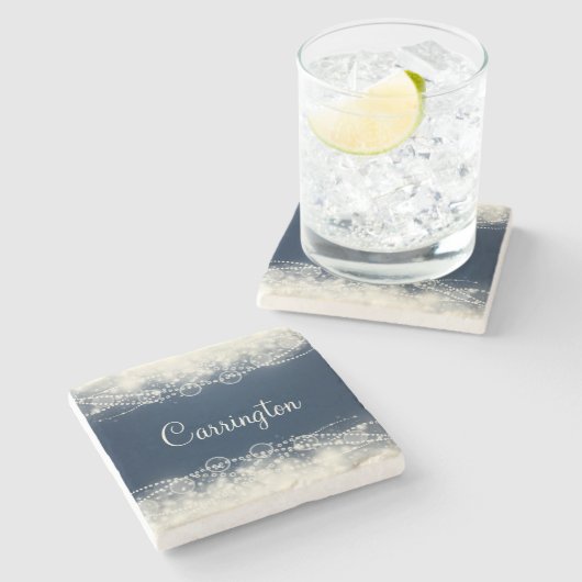 Personalisiert Elegante Abstrakte Spitzen und Perl Steinuntersetzer (Seitenansicht)