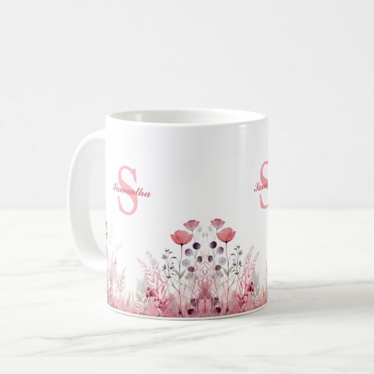 Personalisiert Elegante Flora Minimalistisch Niedl Kaffeetasse (Vorderseite Links)