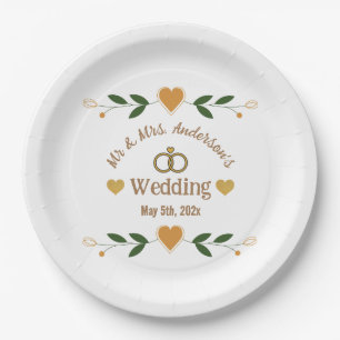 Personalisiert Elegante Hochzeit mit weißer Blüte Pappteller