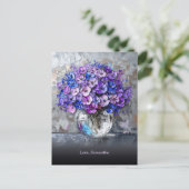 Personalisiert Elegante Lila und blaue Blumen Postkarte (Stehend Vorderseite)