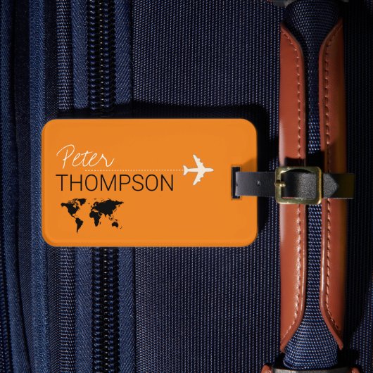 Personalisiert-elegante Orangenflugreise Gepäckanhänger (Vorderseite Insitu 4)