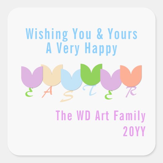 Personalisiert Elegante Osterfrühlingsszene Quadratischer Aufkleber (Vorderseite)
