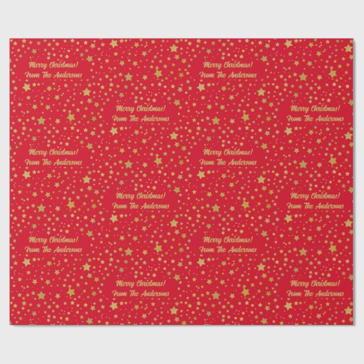 Personalisiert Elegante Red Gold Stars Weihnachten Geschenkpapier (Flach)