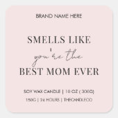 Personalisiert Elegante Rosa Beste Mama Ever Candl Quadratischer Aufkleber (Vorderseite)