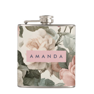 Personalisiert Elegante Viktorianische Rose im Pin Flachmann