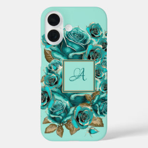 Personalisiert Elegante Vintage Aquamarine Rose iPhone 16 Hülle