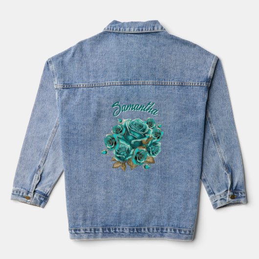 Personalisiert Elegante Vintage Aquamarine Rose Jeansjacke (Rückseite)