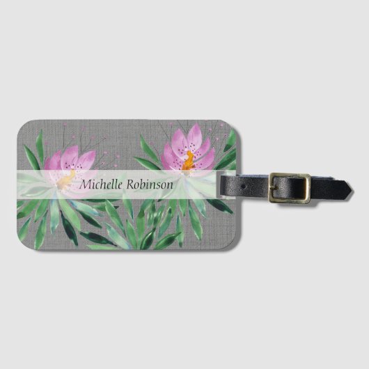 Personalisiert Elegante Watercolor Lotus Blume Gepäckanhänger (Vorderseite (Horizontal))