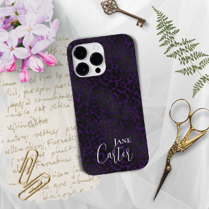 Personalisiert Eleganter Lila Black Leopard Case-Mate iPhone 14 Pro Max Hülle