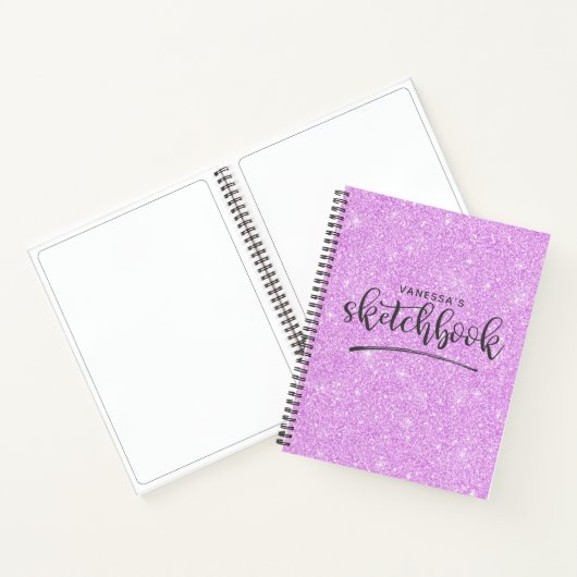 Personalisiert Eleganter Lila Glitzer Sketchbook Notizblock (Innenseite)