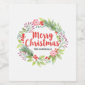 Personalisiert Eleganter Weihnachtskranz Weinetikett (Einzelnes Label)
