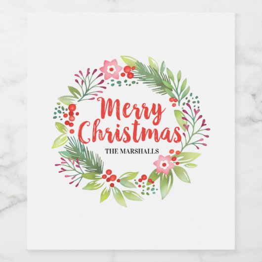 Personalisiert Eleganter Weihnachtskranz Weinetikett (Einzelnes Label)