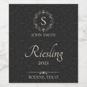 Personalisiert Elegantes Schwarzes Mit Monogramm Weinetikett (Einzelnes Label)
