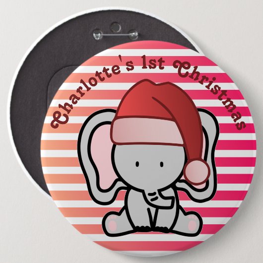 Personalisiert Elephant 1. Weihnachtsmädchen Button (Vorne & Hinten)