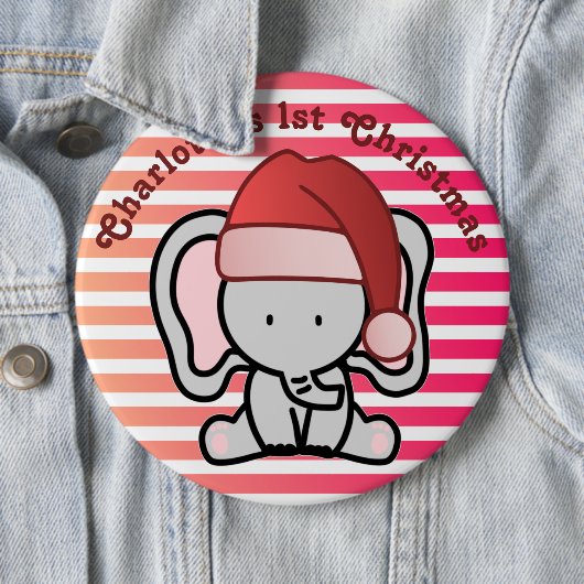 Personalisiert Elephant 1. Weihnachtsmädchen Button (Beispiel)