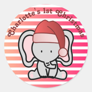 Personalisiert Elephant 1. Weihnachtsmädchen Runder Aufkleber