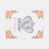 Personalisiert Elephant Floral Baby Girl Fleecedecke (Vorderseite (Horizontal))