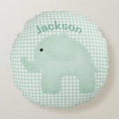 Personalisiert Elephant Green Kariert Gingham Kind Rundes Kissen (Vorderseite)