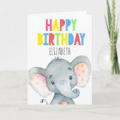 Personalisiert Elephant Niedlich Girl Happy Birthd Karte (Vorderseite)