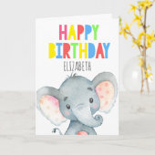 Personalisiert Elephant Niedlich Girl Happy Birthd Karte (Gelbe Blume)
