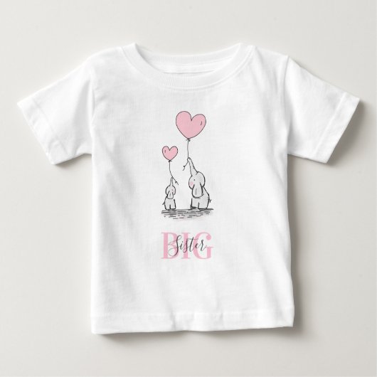 Personalisiert Elephant Pink Gray BIG SISTER Baby T-shirt (Vorderseite)