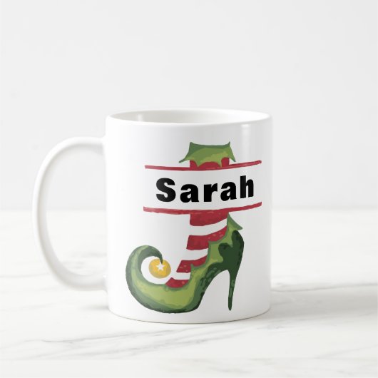 Personalisiert Elf Shoe High Heel Weihnachten Kaffeetasse (Links)