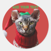 Personalisiert Elf Sphynx Cat Foto Weihnachten Runder Aufkleber (Vorderseite)