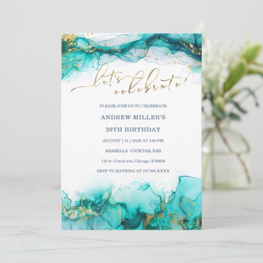 Personalisiert Emerald Gold zum Geburtstag Einladung (Stehend Vorderseite)