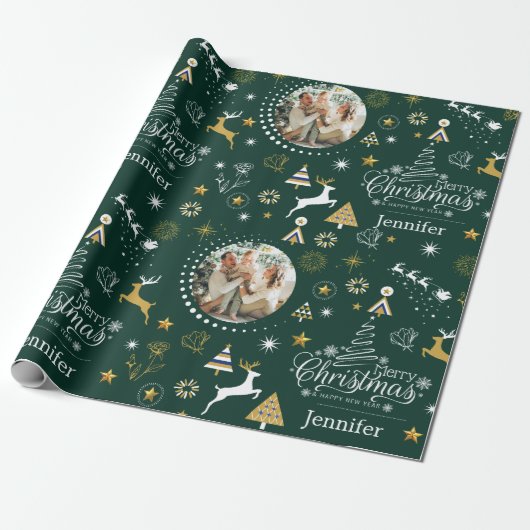 Personalisiert Emerald Green Frohe Weihnachtsgesch Geschenkpapier (Ungerollt)