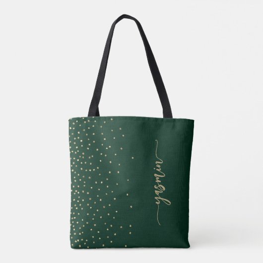 Personalisiert Emerald Green Gold Square Confetti Tasche (Rückseite)