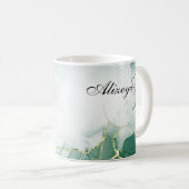 Personalisiert Emerald Green Gold Watercolor Kaffeetasse (VorderseiteRechts)