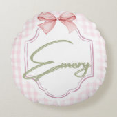 Personalisiert Emery Baby Girl Kinderzimmer Bow&Gi Rundes Kissen (Vorderseite)