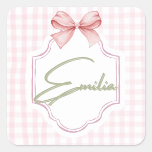 Personalisiert Emilia Baby Girl Kinderzimmer Bow&G Quadratischer Aufkleber