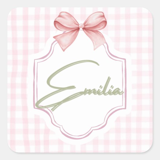 Personalisiert Emilia Baby Girl Kinderzimmer Bow&G Quadratischer Aufkleber (Vorderseite)