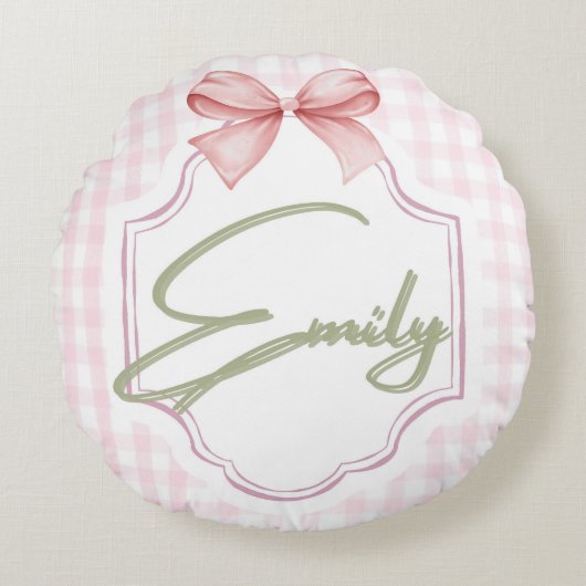 Personalisiert Emily Baby Girl Kinderzimmer Bow&Gi Rundes Kissen (Vorderseite)