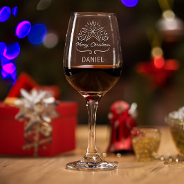 Personalisiert Etched Star & Holly Frohe Weihnacht Weinglas