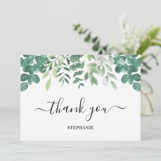 Personalisiert Eukalyptus Greenery Danke Karte (Stehend Vorderseite)