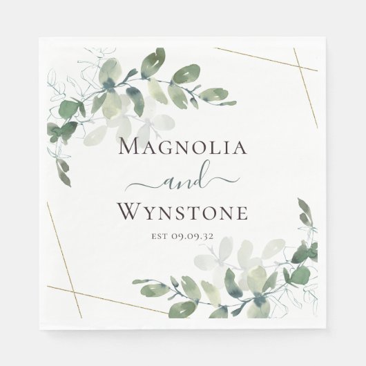 Personalisiert Eukalyptus Greenery Wedding Luncheo Serviette (Vorderseite)
