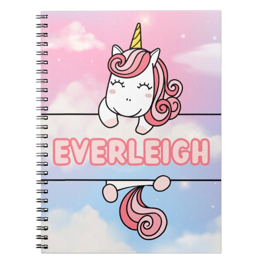 Personalisiert Everleigh Unicorn Girlie Notebook Notizblock (Vorderseite)