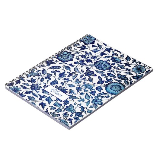 Personalisiert Exotic Chic Blue & White Floral Notizblock (Linke Seite)